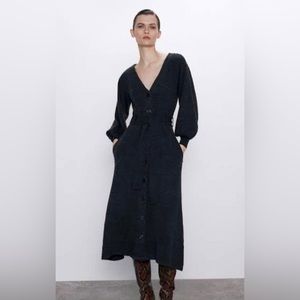 Zara long black knit maxi dress - Size M fits like XL